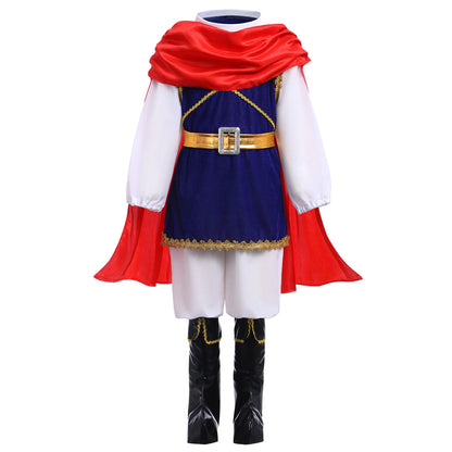 Toddler Kids Boys Prince Charming Costume Halloween Cosplay Prince Dress up Birthday Royal Prince Outfits for Child 11-12 Years Blue + Red