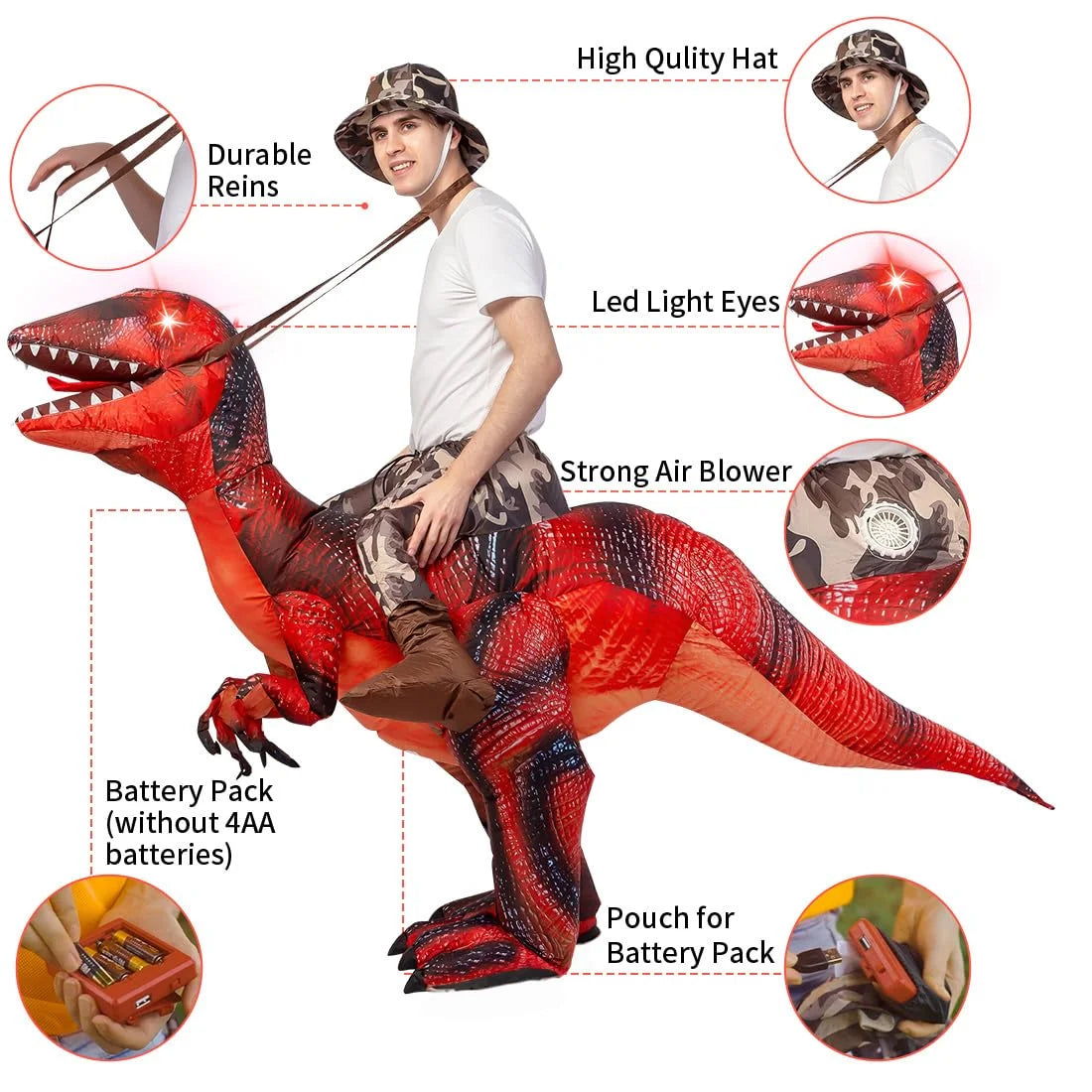 72 Inch Adult Inflatable Dinosaur Costume, Blow up Dinosaur Costume Adult Size, Funny Halloween Costumes Adult Halloween Costume Women Men for Halloween Party Cosplay