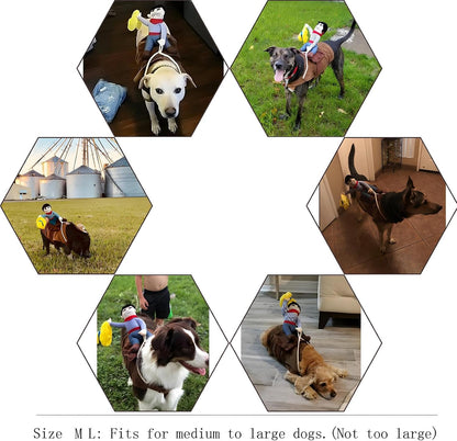 Cowboy Rider Dog Costume for Dogs Clothes Knight Style with Doll and Hat for Halloween Day Pet Costume (L)