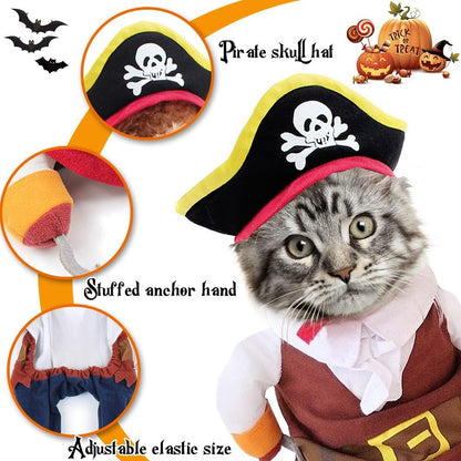 Funny Cat Pirate Costumes - Caribbean Style Pet Dressing up Cosplay Party Costume with Hat Small to Medium Dogs Cats Kitty Cute Fashion Prop Apparel for Christmas Halloween Party Accessories (XL)