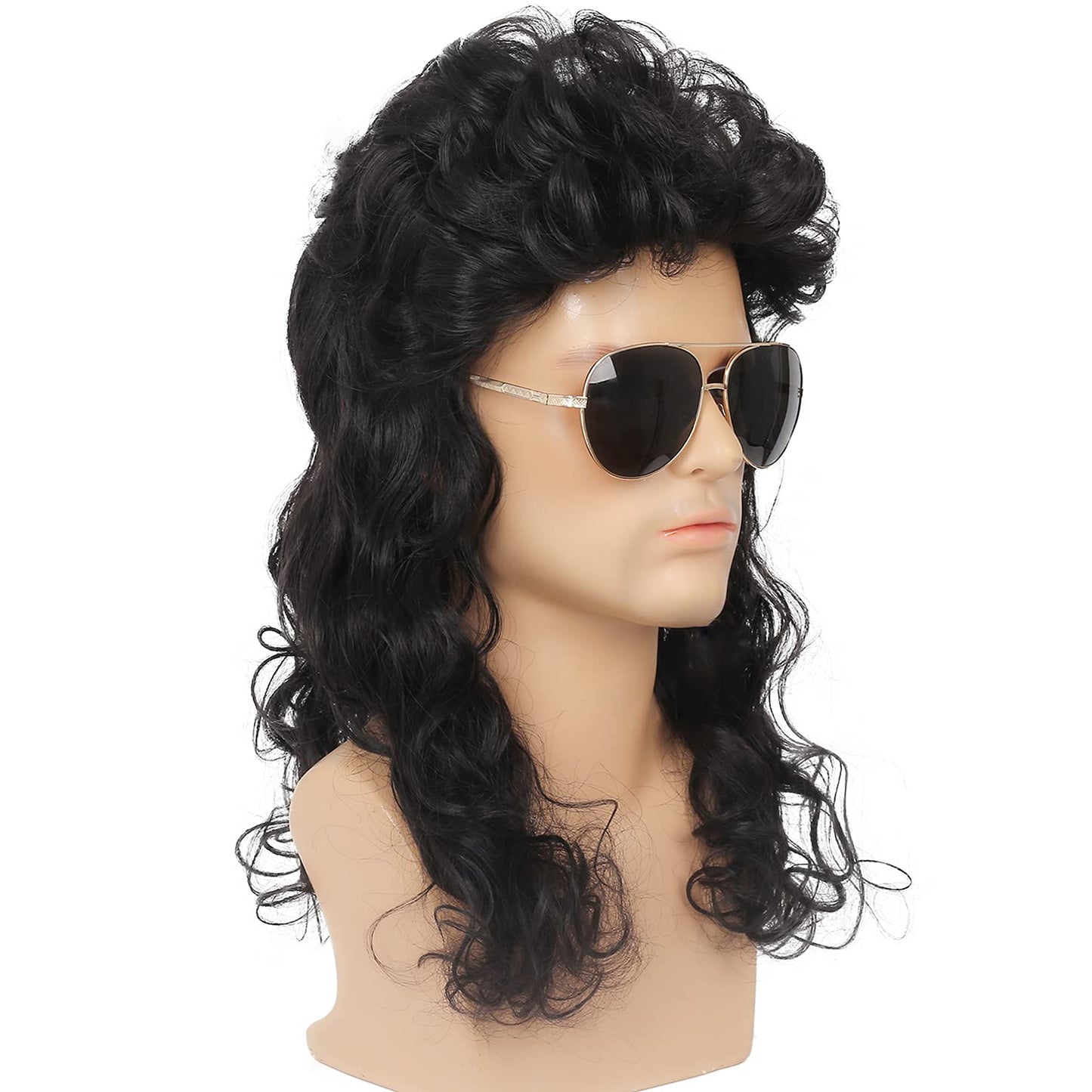 Mullet Wig Mens Black Long Curly Wigs Hair 70S 80S Male Wig Halloween Costumes Punk Rocker Wigs