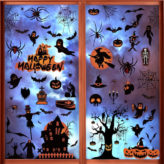 Halloween Window Clings for Spooky Halloween Window Decorations, Halloween Window Stickers with Pumpkin, Spider, and Bat Designs
