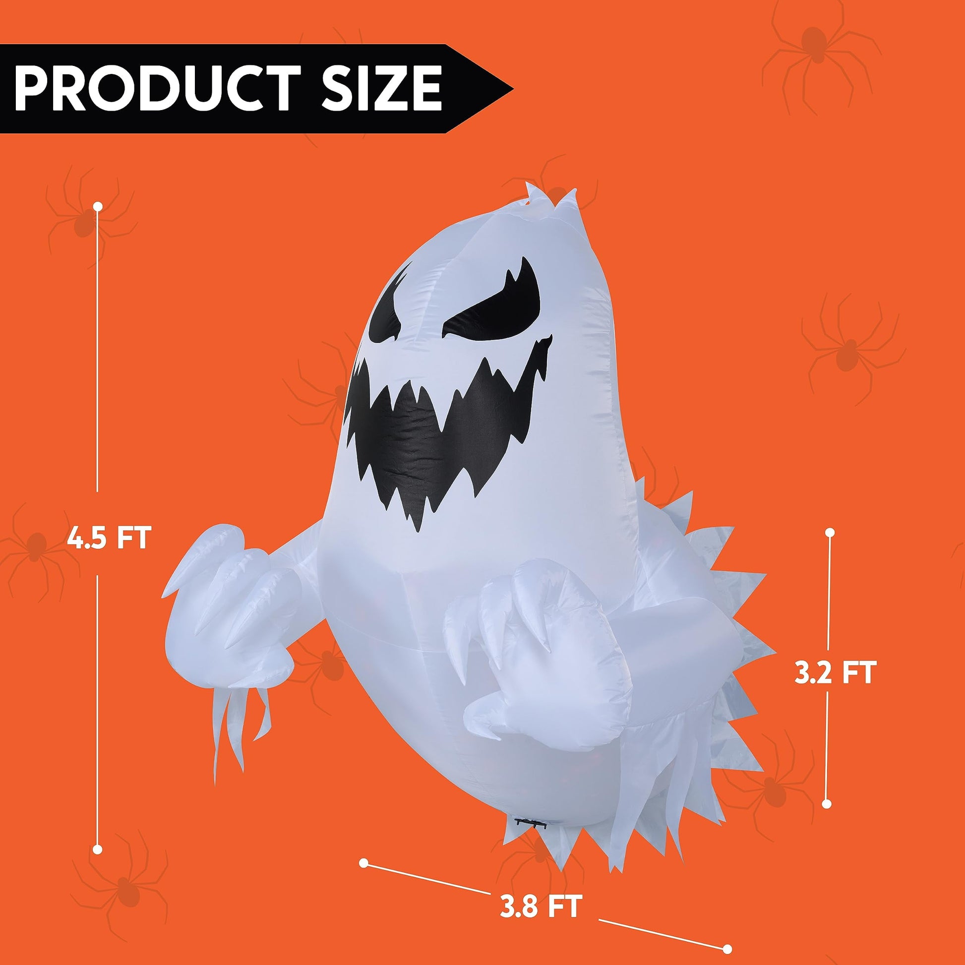4.5 FT Halloween Inflatable Ghost Broke Out from Window with Built-In Rotating Red LED Blow up Inflatable for Window Decoration Yard Garden Lawn Decor