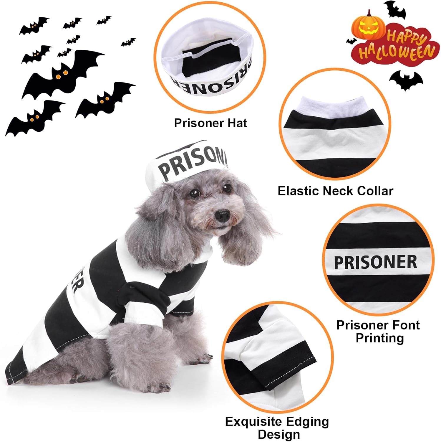 Prisoner Dog Costume - Dog Halloween Costume, Dog Cosplay Costume with Hat for Puppy Small Medium Large Dogs Special Events Funny Photo Props Accessories