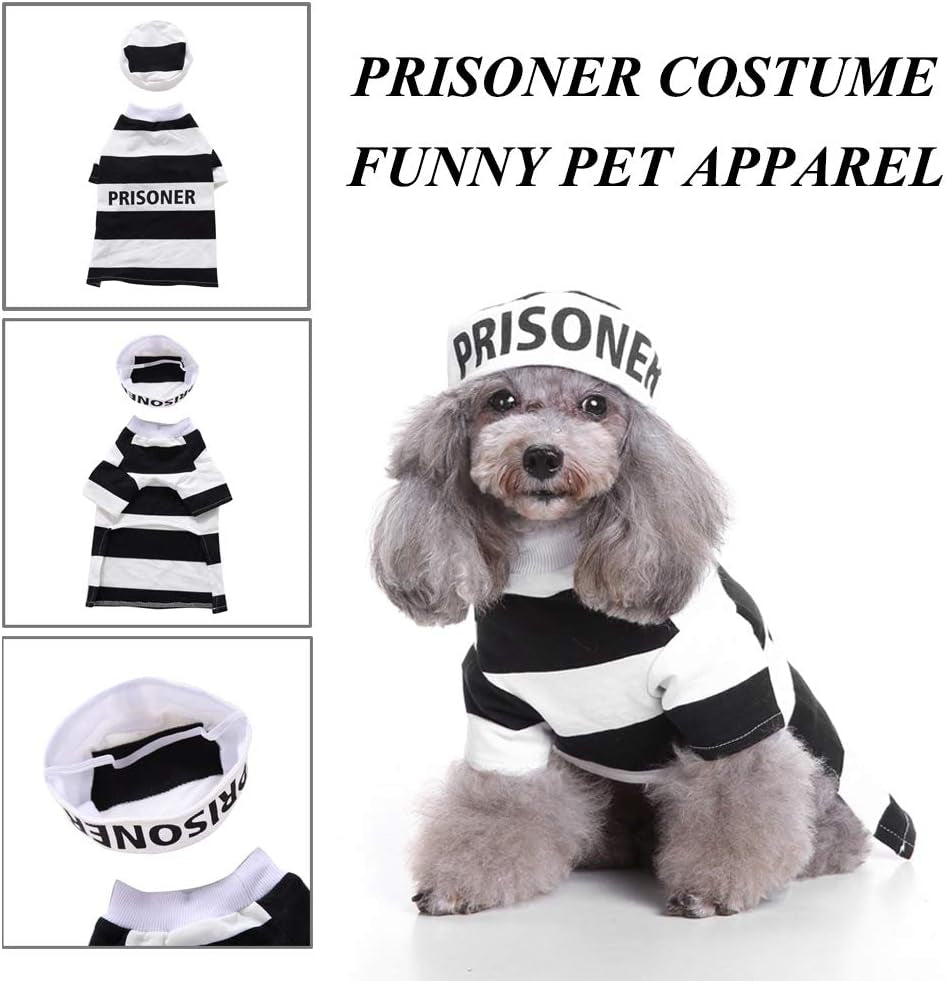 Prisoner Dog Costume - Dog Halloween Costume, Dog Cosplay Costume with Hat for Puppy Small Medium Large Dogs Special Events Funny Photo Props Accessories