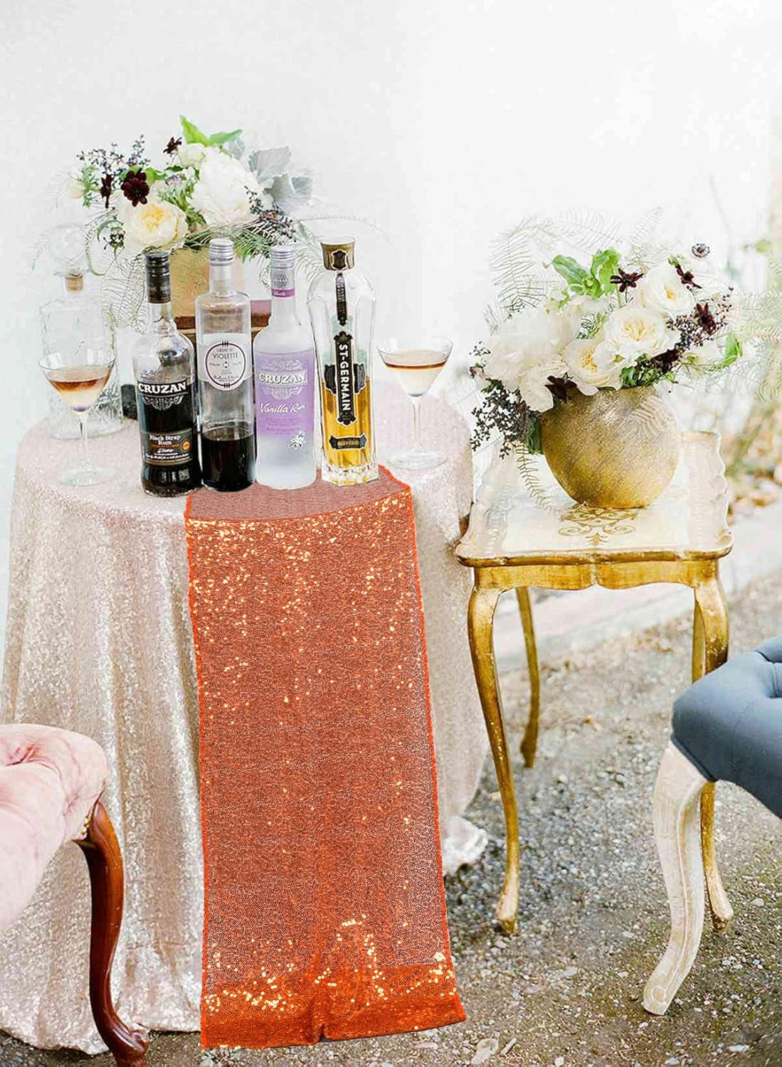 13''X108'' Orange Sequin Table Runner | Glitz Table Linen for Thanksgiving & Holidays | Burnt Orange Party Decoration | Elegant Dining Table Runners | Perfect for Events