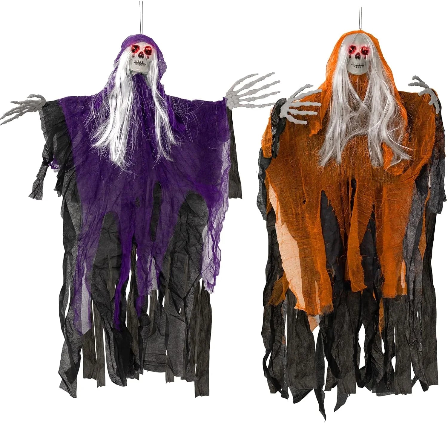 Scary Halloween Decorations Outdoor Hanging - 41" Halloween Hanging Ghost Skeleton with Glowing Eyes for Halloween Porch Yard Garden Tree outside Decorations, 2 Pack