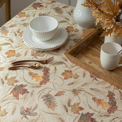 Autumn Jacquard Printed Fabric Tablecloth for Fall, Harvest, and Thanksgiving Table Cloth (Natures Leaves, 60" X 140" Rectangular)