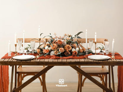 Terracotta Cheesecloth Table Runner 10 Ft Gauze Boho Rustic Fall Table Runner for Thanskgiving Wedding Decor Bridal Shower 120 Inches Burnt Orange