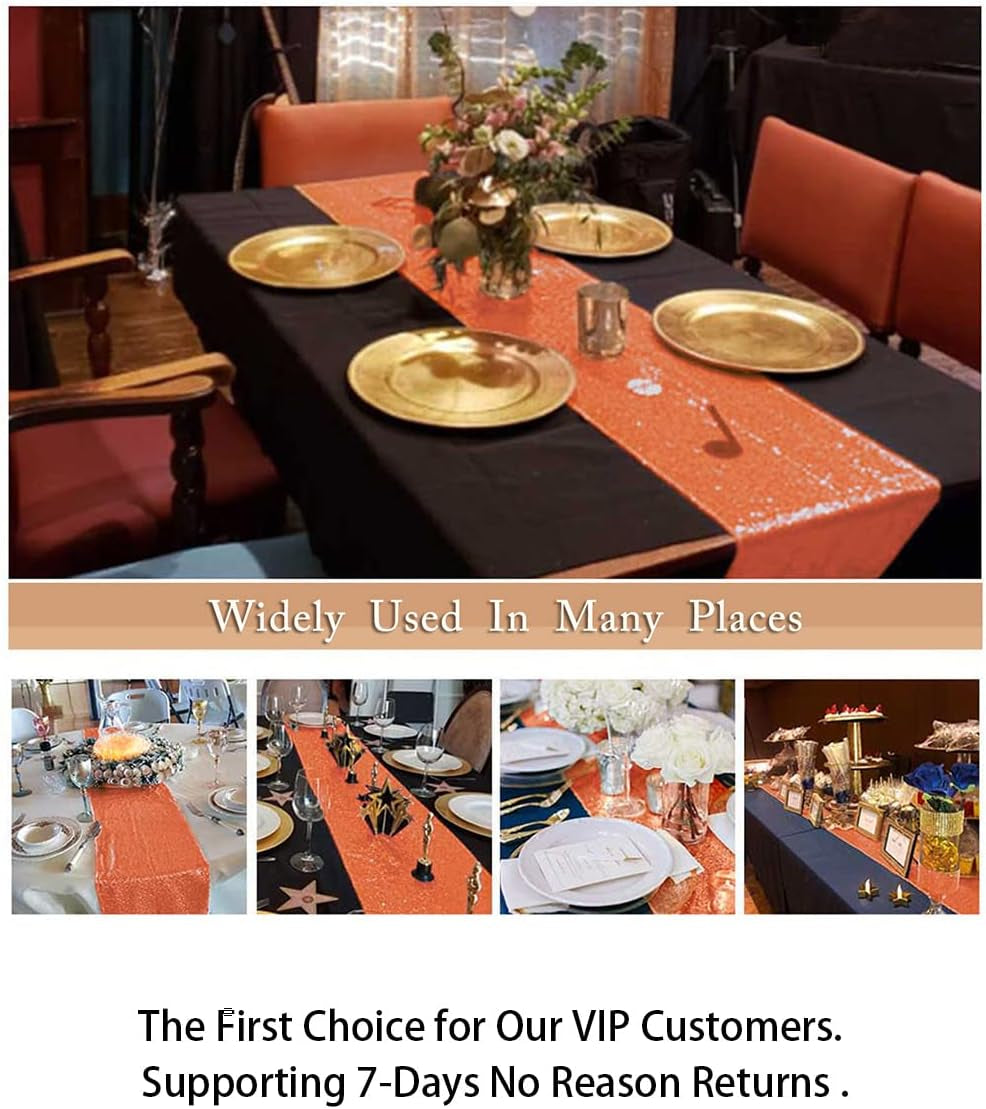 13''X108'' Orange Sequin Table Runner | Glitz Table Linen for Thanksgiving & Holidays | Burnt Orange Party Decoration | Elegant Dining Table Runners | Perfect for Events