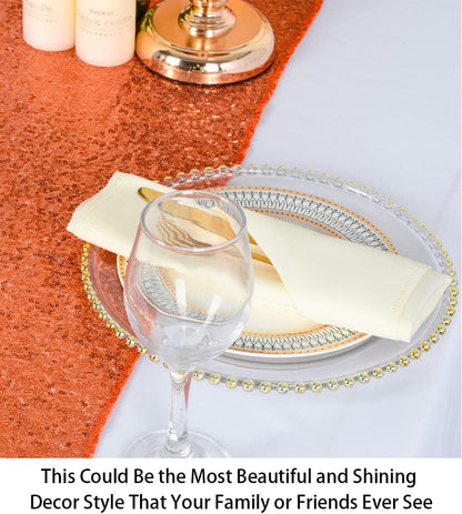 13''X108'' Orange Sequin Table Runner | Glitz Table Linen for Thanksgiving & Holidays | Burnt Orange Party Decoration | Elegant Dining Table Runners | Perfect for Events