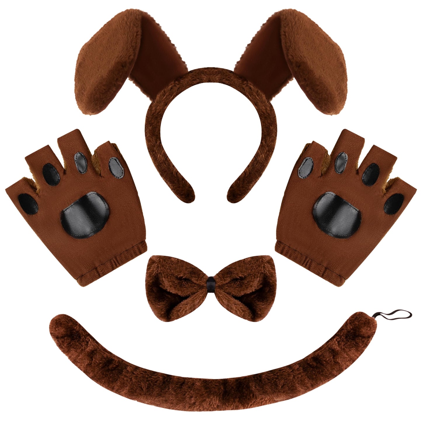 5 Pcs Animal Dog Puppy Costume Accessories Set for Adult & Kids, Halloween Party Dress-Up Accessories Set with Dog Puppy Ears Headband, Bowtie, Gloves and Tail Animal Costume Accessories