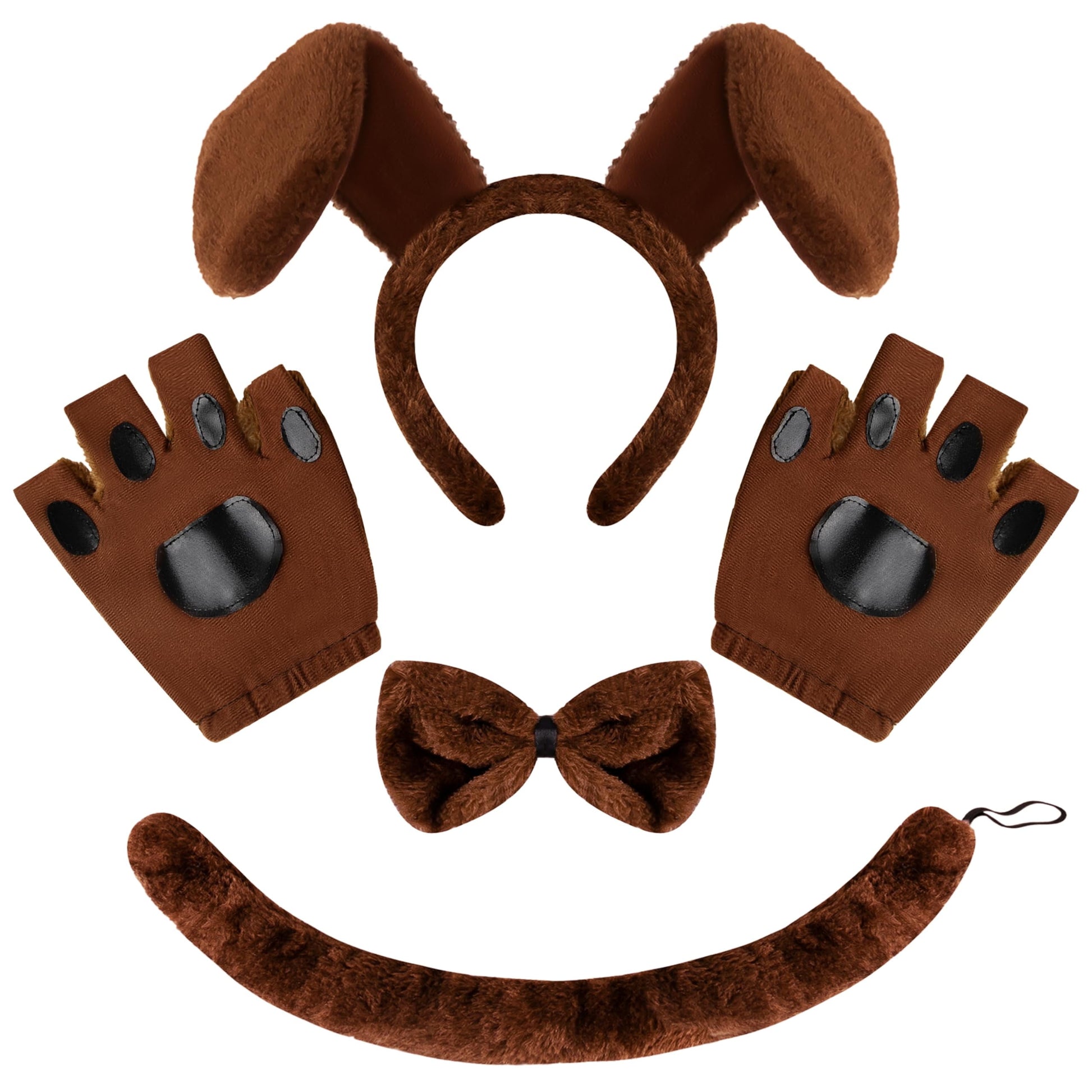 5 Pcs Animal Dog Puppy Costume Accessories Set for Adult & Kids, Halloween Party Dress-Up Accessories Set with Dog Puppy Ears Headband, Bowtie, Gloves and Tail Animal Costume Accessories