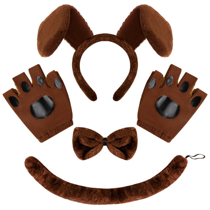 5 Pcs Animal Dog Puppy Costume Accessories Set for Adult & Kids, Halloween Party Dress-Up Accessories Set with Dog Puppy Ears Headband, Bowtie, Gloves and Tail Animal Costume Accessories