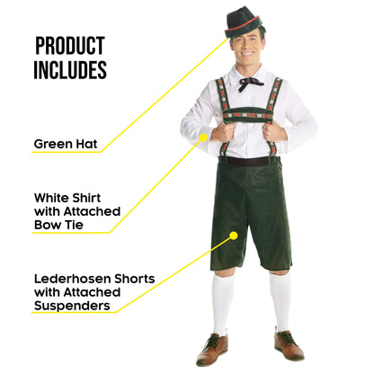 Mens Lederhosen Fancy Dress Costume German Bavarian Beer Oktoberfest Halloween Green L