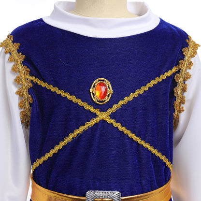Toddler Kids Boys Prince Charming Costume Halloween Cosplay Prince Dress up Birthday Royal Prince Outfits for Child 11-12 Years Blue + Red
